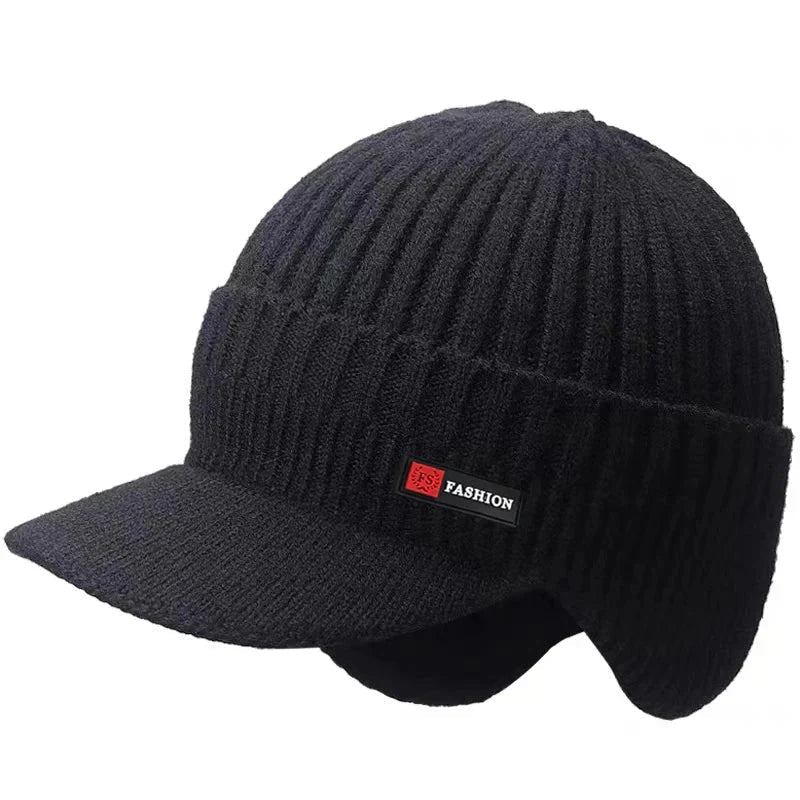 New Winter Men'S Hat – Outdoor Ear Protection Warm Knitted Cap with Windproof Visor, Thick Bicycle Scarf Cap for Men - PlayHard Ramey Style