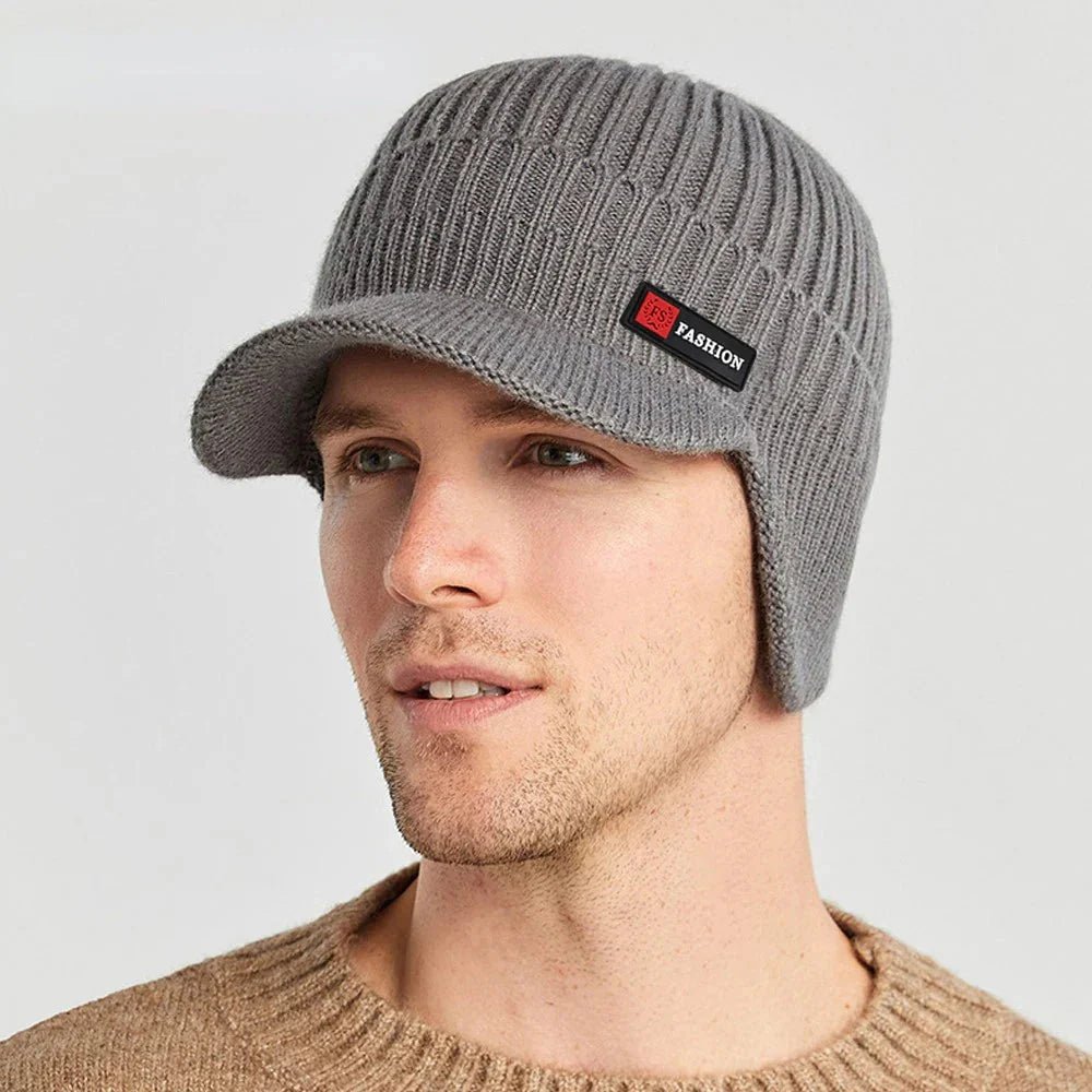 New Winter Men'S Hat – Outdoor Ear Protection Warm Knitted Cap with Windproof Visor, Thick Bicycle Scarf Cap for Men - PlayHard Ramey Style