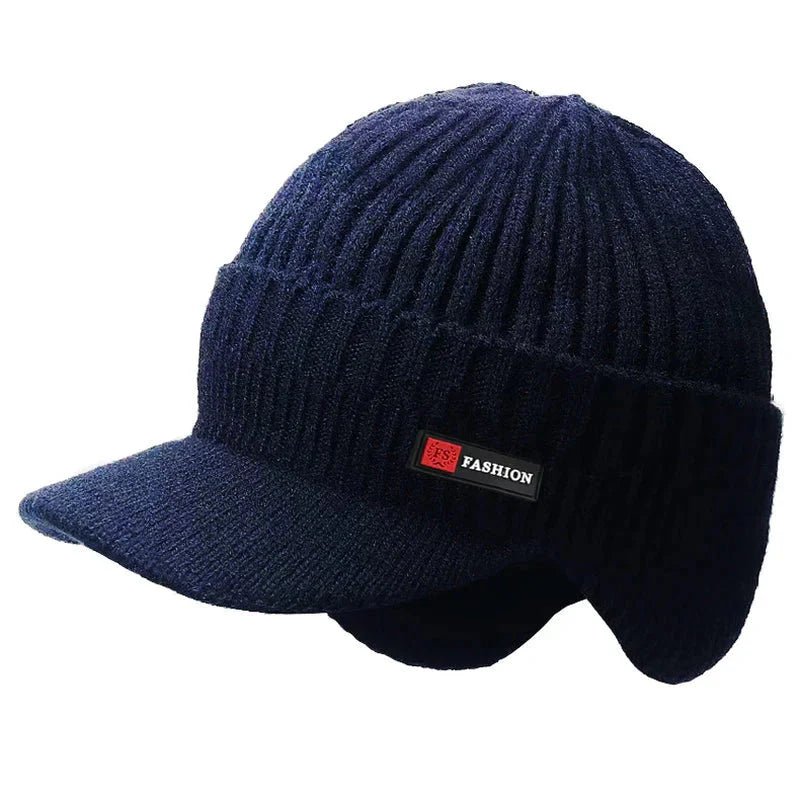 New Winter Men'S Hat – Outdoor Ear Protection Warm Knitted Cap with Windproof Visor, Thick Bicycle Scarf Cap for Men - PlayHard Ramey Style