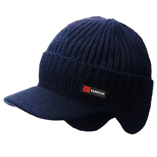 New Winter Men'S Hat – Outdoor Ear Protection Warm Knitted Cap with Windproof Visor, Thick Bicycle Scarf Cap for Men - PlayHard Ramey Style